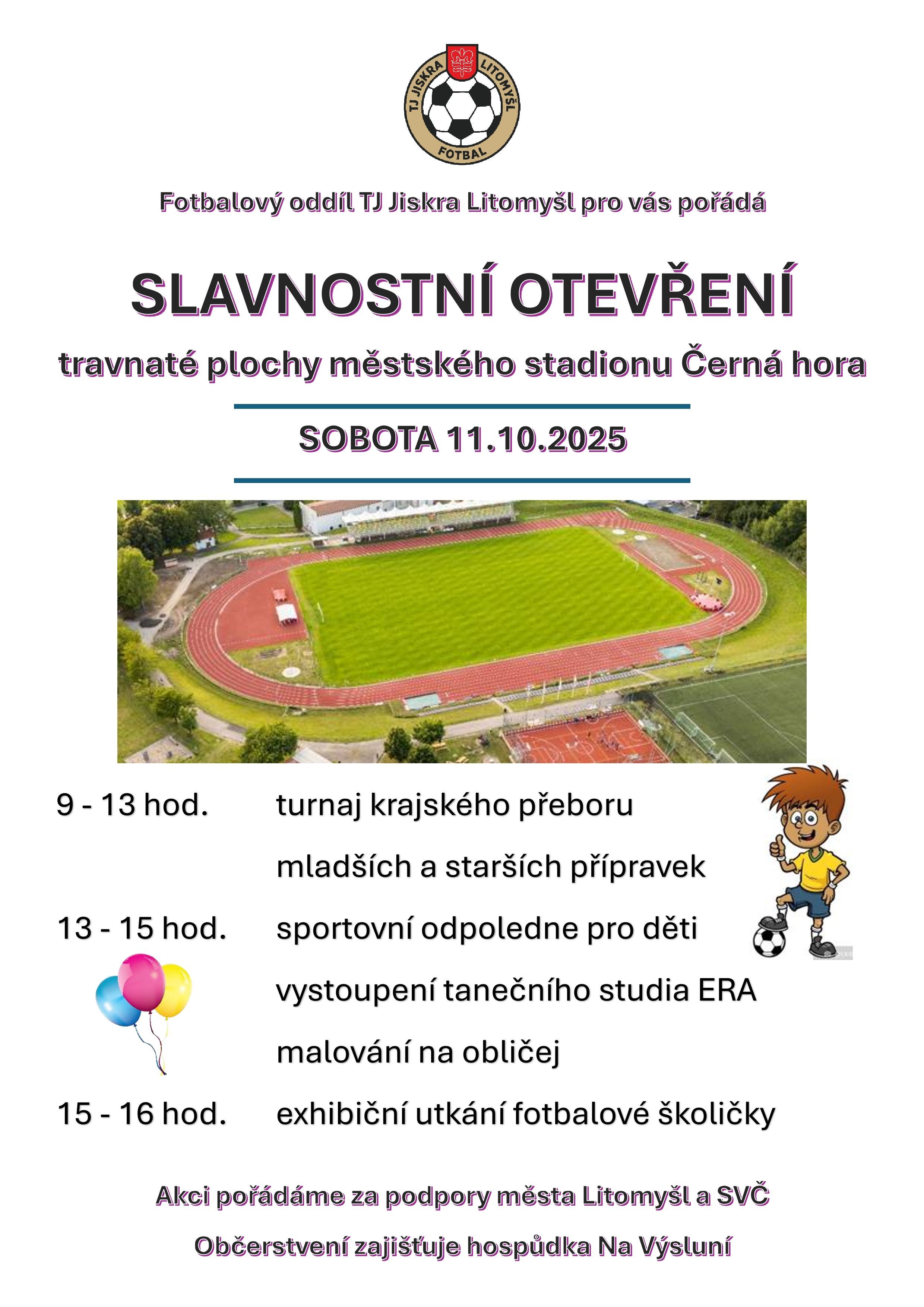 Otevření travnaté plochy městského stadionu Černá hora