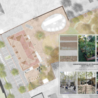 obrázek k Situace hlavní: veřejný prostor - Letní zázemí komunitního centra s grilem a venkovní kamennou pecí